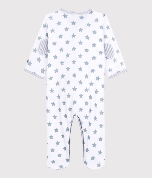 Baby-Strampler aus Baumwolle mit Sternenmotiv. weiss/grau