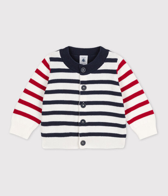 Baby-Cardigan aus Baumwollstrick weiss MARSHMALLOW/weiss MULTICO