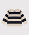 Babypullover aus Woll und Baumwollstrick weiss AVALANCHE/blau SMOKING