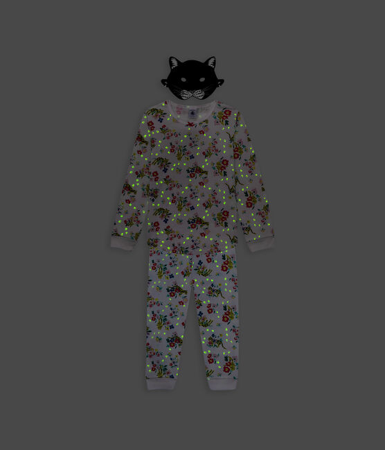 Kostümierungs-Pyjama aus Baumwolle mit leuchtendem Printmotiv und Panthermaske für Kinder weiss MARSHMALLOW/weiss MULTICO