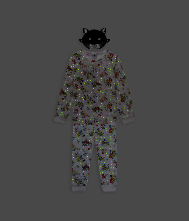 Kost&uuml;mierungs-Pyjama aus Baumwolle mit leuchtendem Printmotiv und Panthermaske f&uuml;r Kinder weiss/vielfarbig