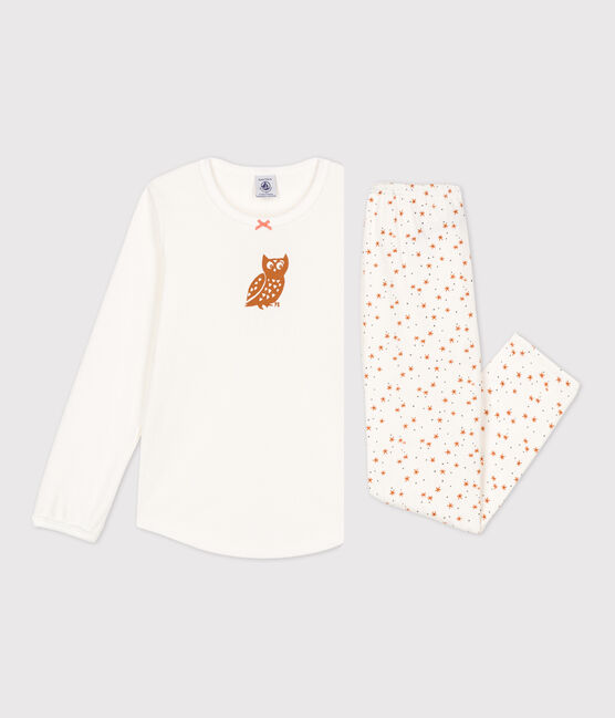Kinderpyjama aus Baumwolle für Mädchen weiss MARSHMALLOW/weiss MULTICO