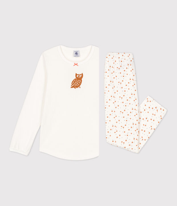 Kinderpyjama aus Baumwolle f&uuml;r M&auml;dchen weiss/vielfarbig