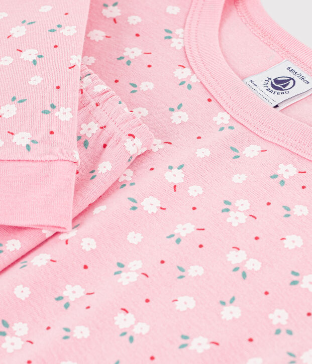 Eng anliegender Kinder-Pyjama aus gemusterter Baumwolle rosa/vielfarbig