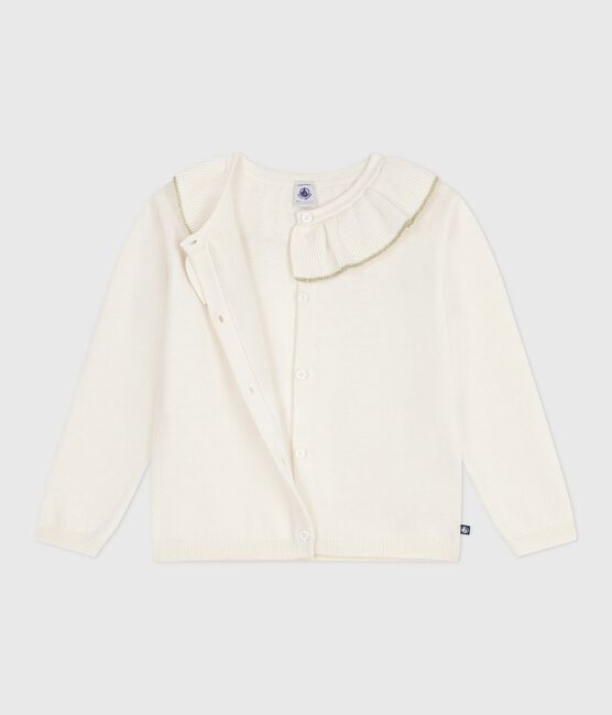 Kinder-Cardigan aus einfarbiger Wolle und Baumwolle weiss MARSHMALLOW/grau ARGENT