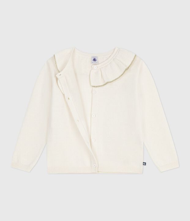 Kinder-Cardigan aus einfarbiger Wolle und Baumwolle weiss/grau