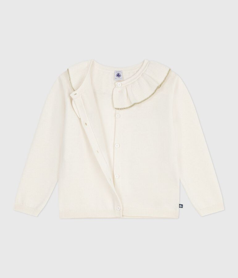 Kinder-Cardigan aus einfarbiger Wolle und Baumwolle weiss/grau