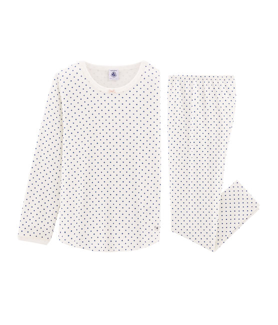 Rippstrick-Pyjama für Mädchen weiss MARSHMALLOW/blau MAJOR CN