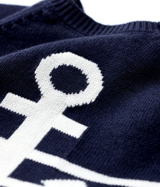 Baby-Pullover aus Baumwollstrick mit Leinenanteil Jungen blau SMOKING/weiss MARSHMALLOW