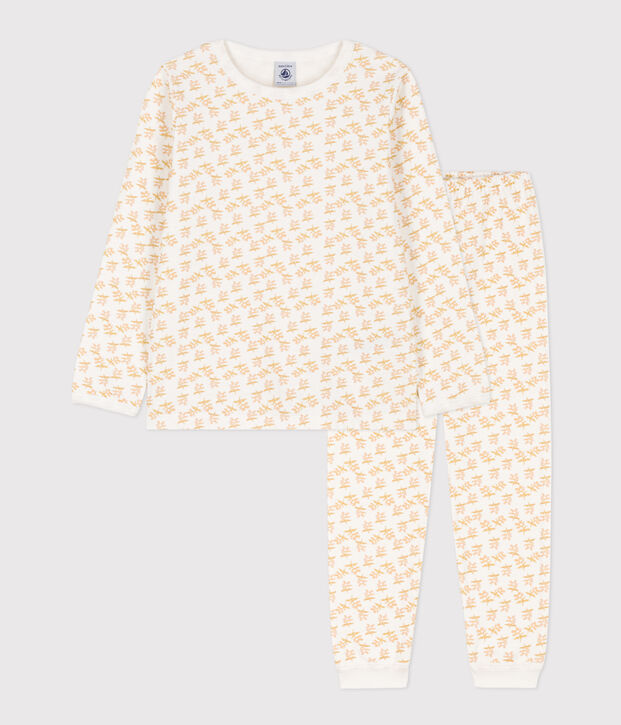 Kinderpyjama aus Doppeljersey mit Blumenmotiv f&uuml;r M&auml;dchen weiss/vielfarbig