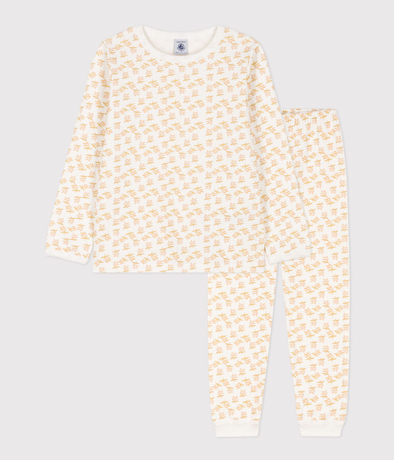 Kinderpyjama aus Doppeljersey mit Blumenmotiv f&uuml;r M&auml;dchen weiss/vielfarbig