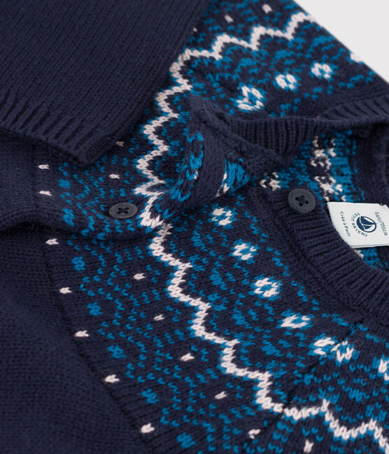 Kinder-Cardigan aus Wolle und Baumwolle für Mädchen blau SMOKING/weiss MULTICO