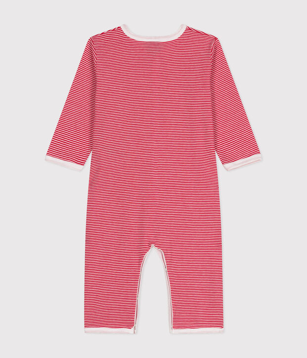 Lang&auml;rmelige, fu&szlig;freie Baby-Pyjamas aus Baumwolle rot/weiss