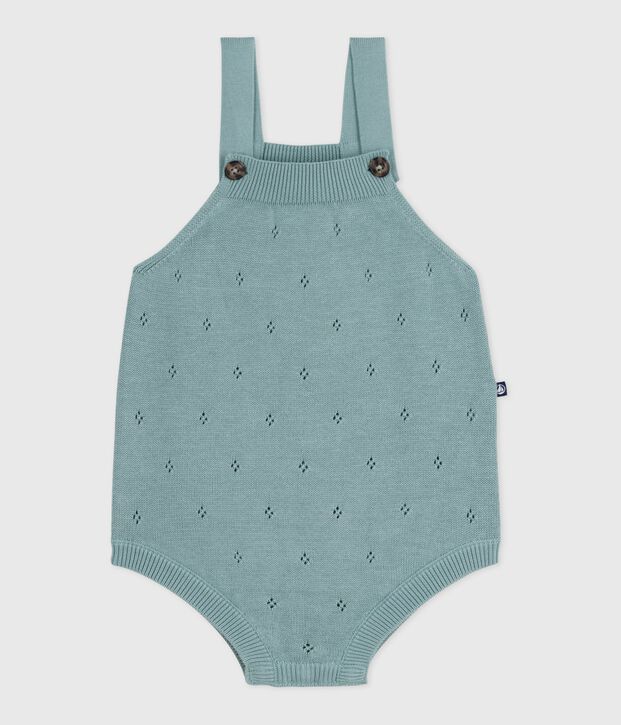 Strampler aus Zierstrick mit Tr&auml;gern gr&uuml;n