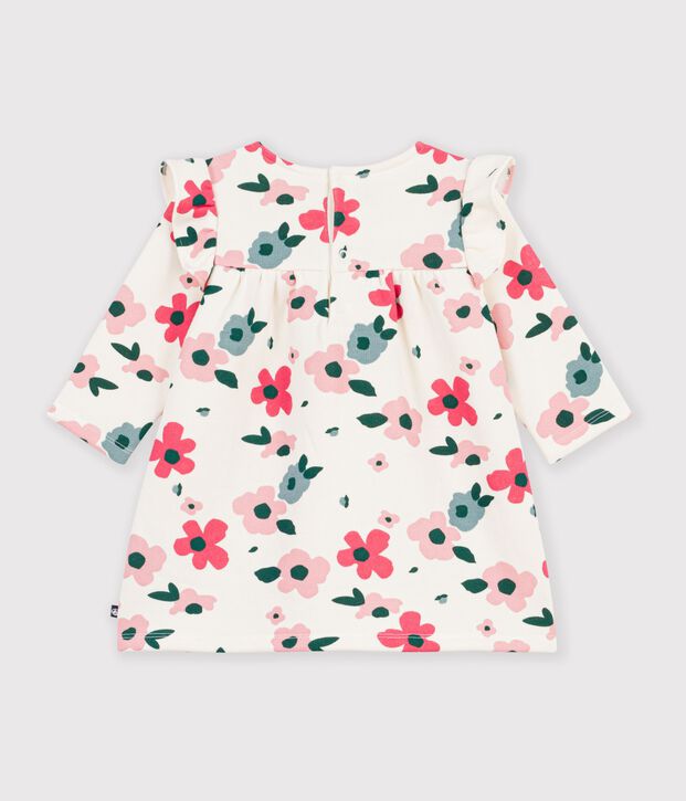 Lang&auml;rmeliges Baby-Kleid aus Baumwolle mit Blumenmuster naturfarben/vielfarbig
