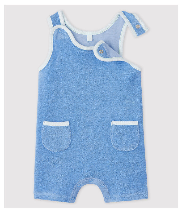 Kurze Baby-Latzhose in Blau aus Bio-Baumwoll-Boucl&eacute;-Frottee blau