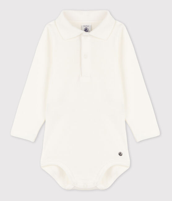 Langärmeliger Baby-Body aus Baumwolle mit Polokragen weiss MARSHMALLOW