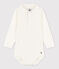 Langärmeliger Baby-Body aus Baumwolle mit Polokragen weiss MARSHMALLOW