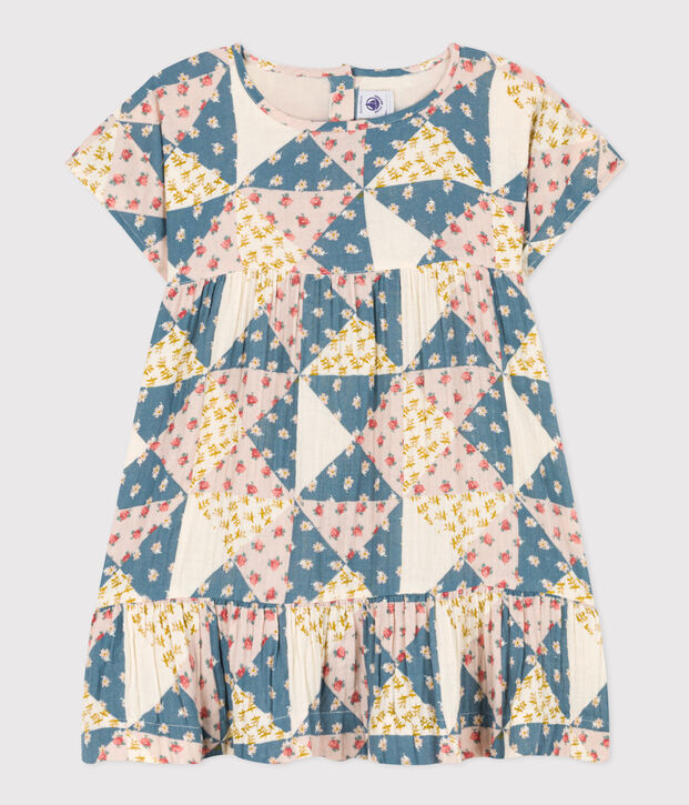 Kurz&auml;rmeliges Kleid aus Baumwollgaze f&uuml;r Kinder/M&auml;dchen naturfarben/vielfarbig