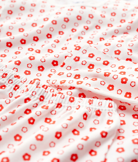 Kinderpyjama aus Bio-Baumwolle mit grafischem Blumenmuster für Mädchen weiss MARSHMALLOW/ SPICY