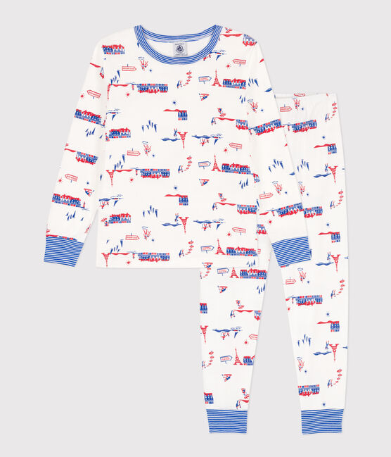 Kinderpyjama Paris aus Baumwolle weiss MARSHMALLOW/weiss MULTICO