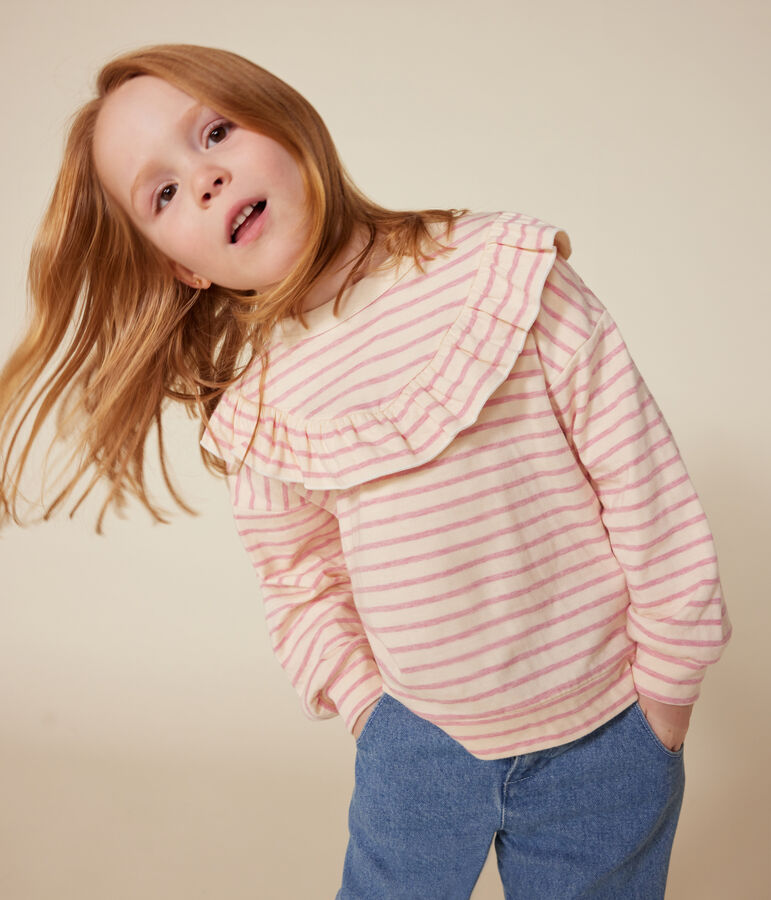 Kinder-Sweatshirt aus Doppeljersey f&uuml;r M&auml;dchen naturfarben/rosa