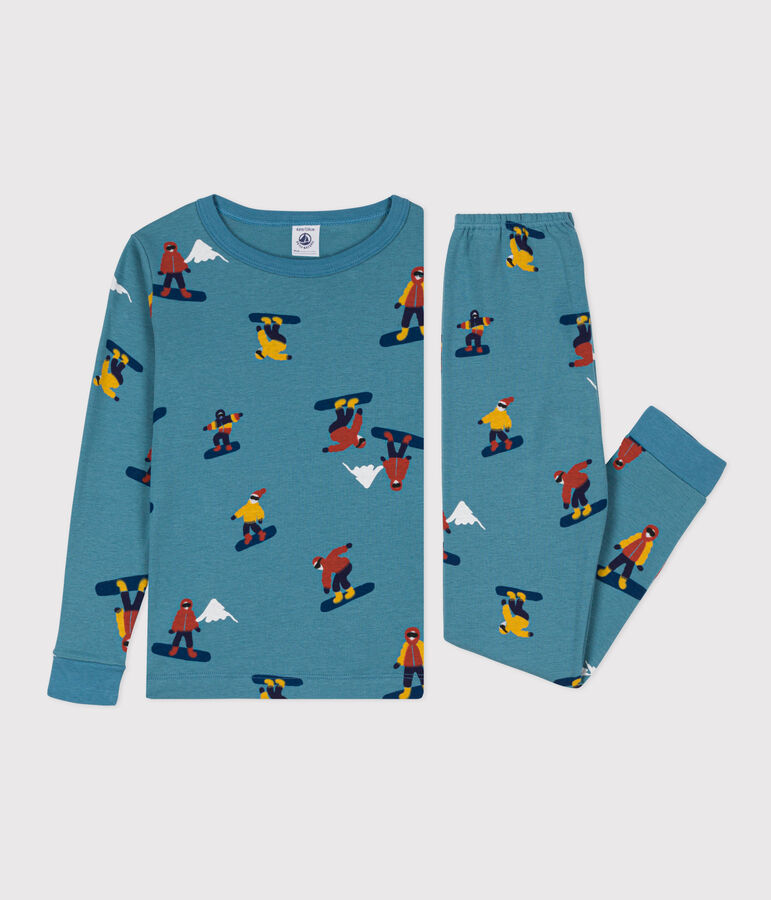 Kinderpyjama aus Baumwolle mit Snowboard-Motiv blau/vielfarbig