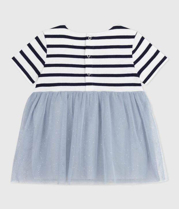 Kurz&auml;rmeliges Baby-Kleid aus zwei Stoffen blau/vielfarbig