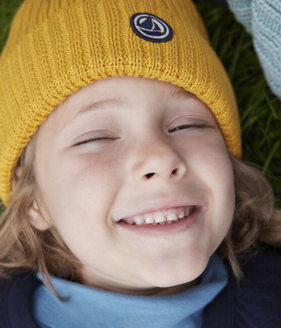 Kinder-Mütze aus Strick mit Fleece-Futter für Jungen und Mädchen. gelb BOUDOR