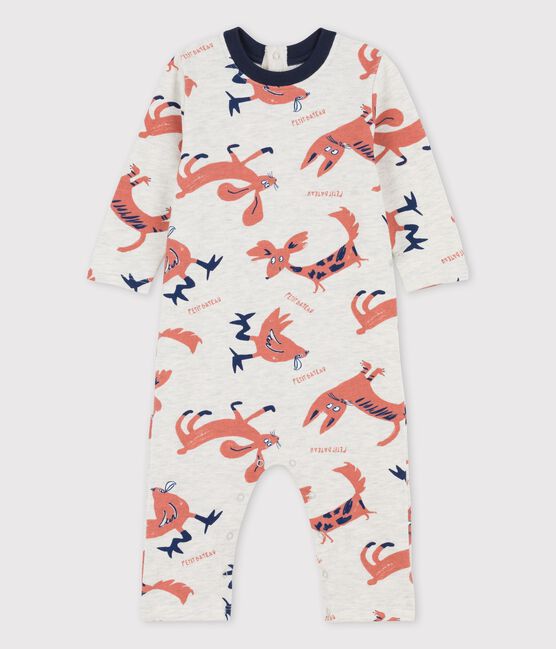 Baby-Overall aus Molton mit Tierprint beige MONTELIMAR/weiss MULTICO