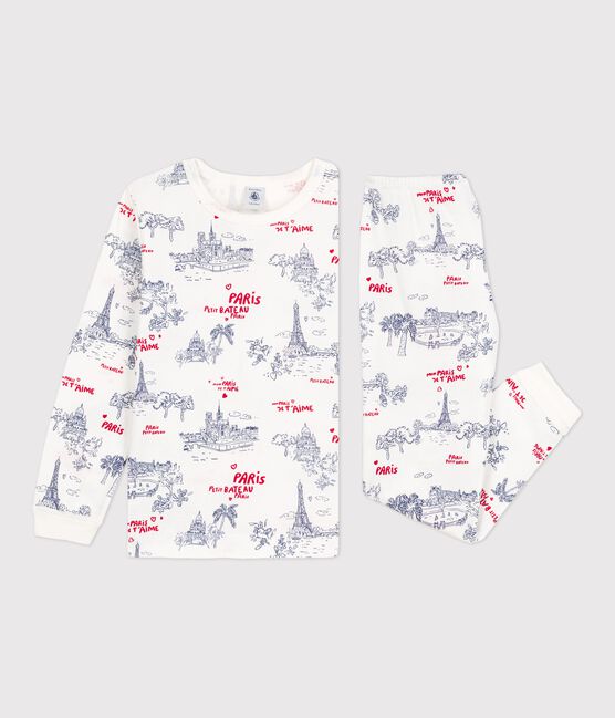 Kinderpyjama aus Baumwolle weiss MARSHMALLOW/weiss MULTICO