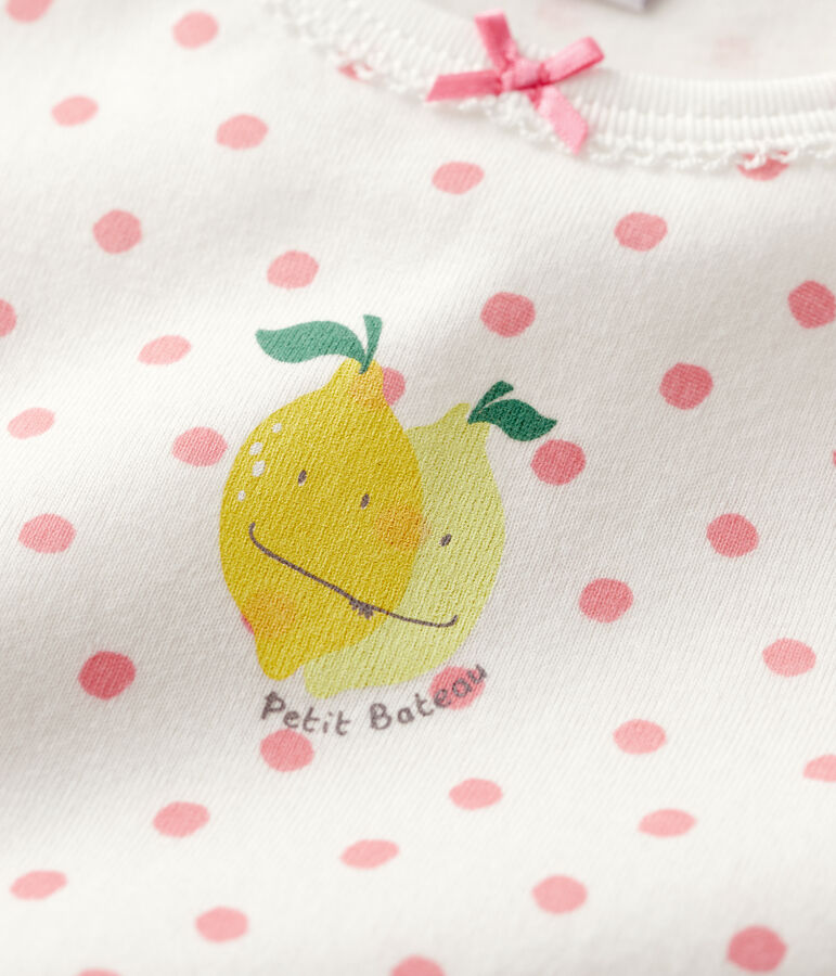 Kinder-Kurzpyjama aus Baumwolle mit rosafarbenem Polka-Dot-Muster f&uuml;r M&auml;dchen weiss/rosa