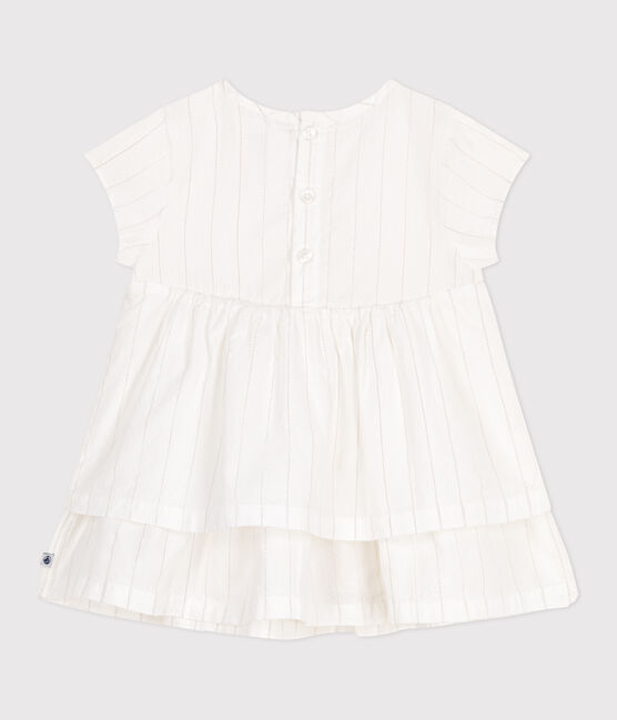 Kurzärmeliges Baby-Kleid für festliche Anlässe aus leichter Baumwolle weiss ECUME/ ARGENT