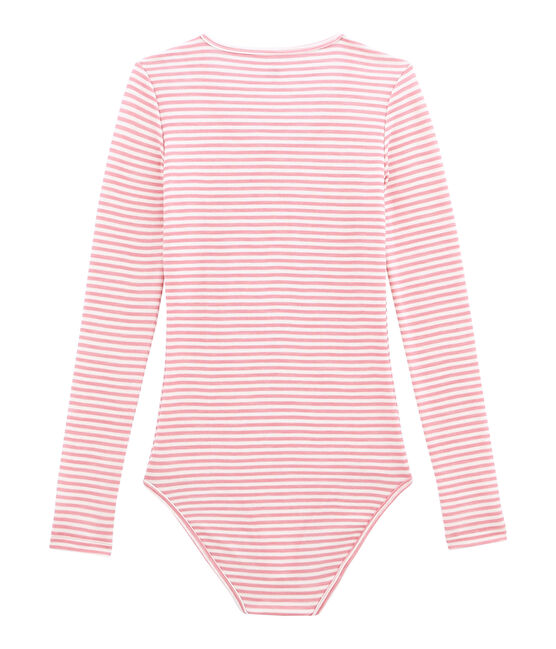 damen-body aus baumwoll/wollgemisch rosa CHEEK/weiss MARSHMALLOW