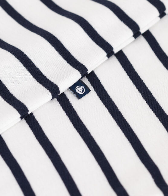 Kurzärmeliger Baby-Kurzoverall aus Baumwolle mit Streifen und farblich abgesetztem Kragen. weiss MARSHMALLOW/blau SMOKING