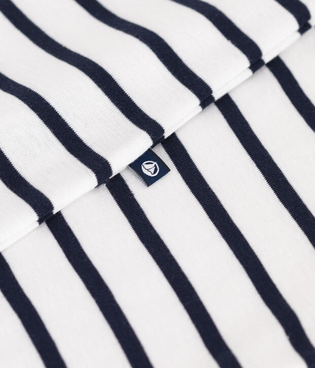 Kurz&auml;rmeliger Baby-Kurzoverall aus Baumwolle mit Streifen und farblich abgesetztem Kragen. weiss/blau