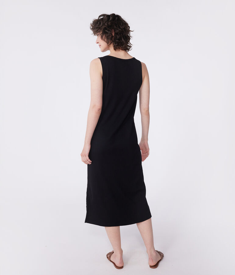 Damen Tanktop-Kleid in Midil&auml;nge aus Baumwolle schwarz