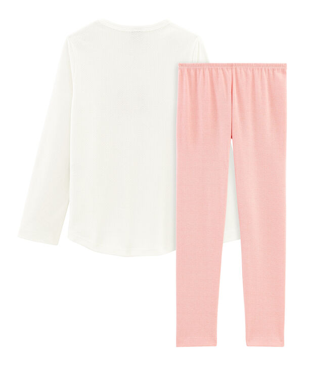 Rippstrick-Pyjama f&uuml;r kleine M&auml;dchen. weiss/rosa