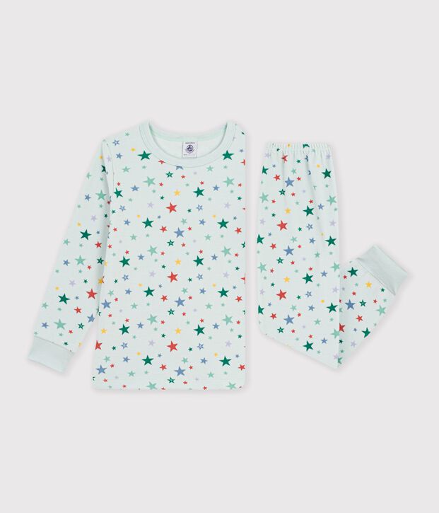 Kinder-Pyjama aus Nicki mit Sternmotiv blau/vielfarbig