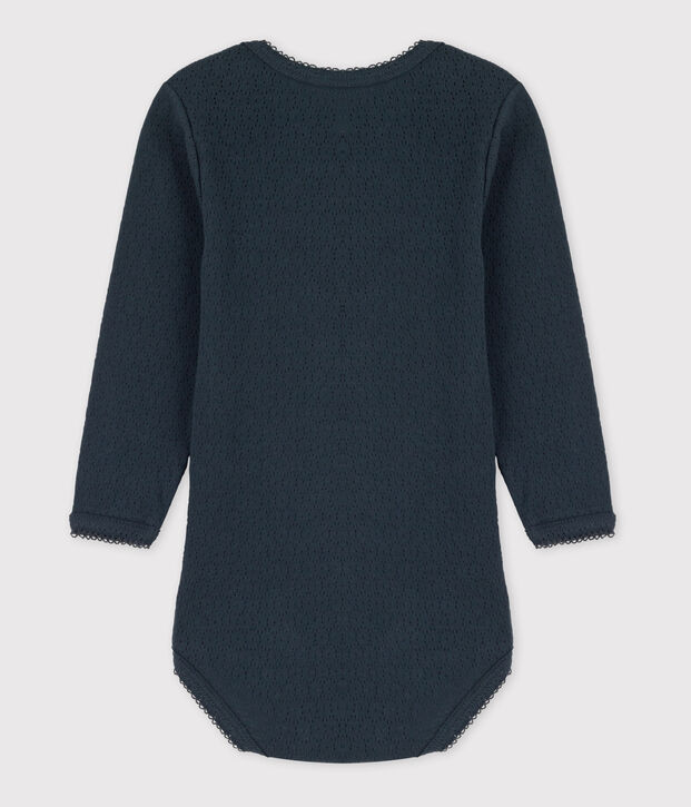 Lang&auml;rmeliger Baby-Body aus Ajour-Strick grau