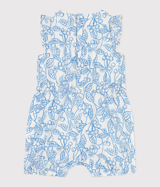 Ärmelloser Baby-Kurzoverall aus Baumwolle mit blauen Kirschen blau MARSHMALLOW/ PORCELANA