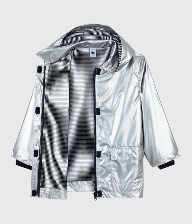 Silberfarbene Kinder-Regenjacke f&uuml;r M&auml;dchen/Jungen grau