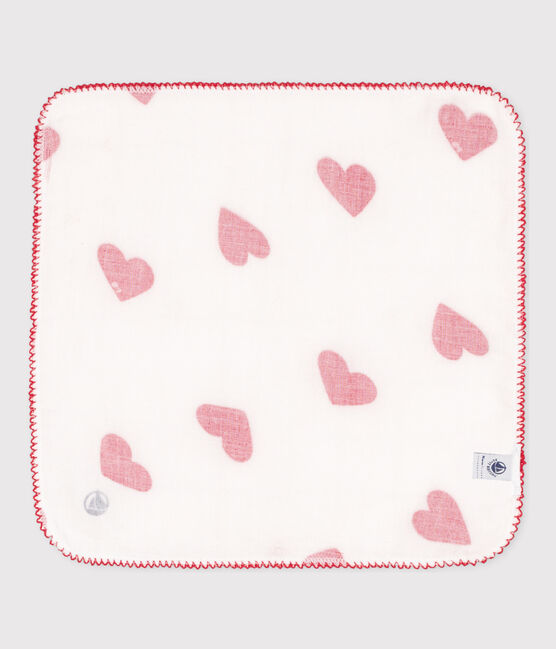 BABY-TASCHENTUCH MIT HERZMOTIV AUS BAUMWOLLGAZE weiss MARSHMALLOW/rot TERKUIT
