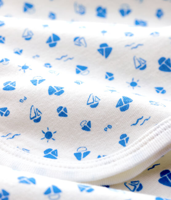 Baby-Decke für Neugeborene aus Bio-Baumwolle weiss MARSHMALLOW/blau COOL