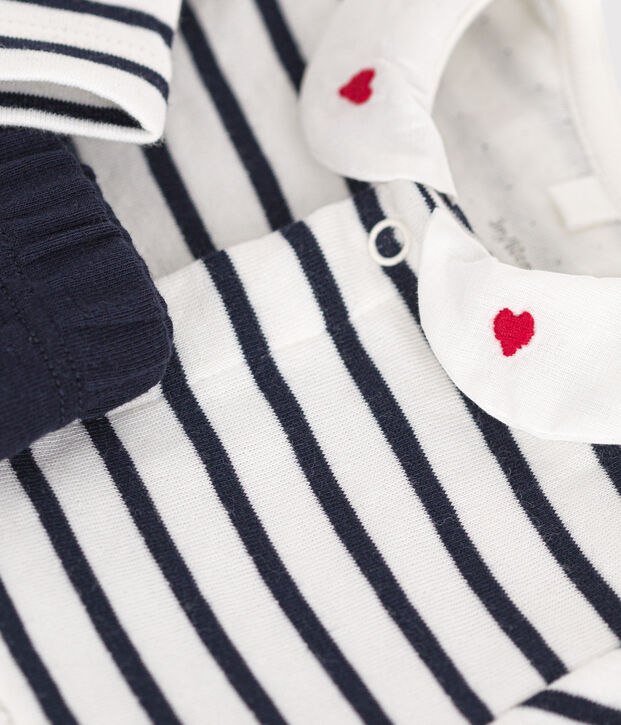 Baby-Kleid und Leggings aus Baumwolle weiss/blau