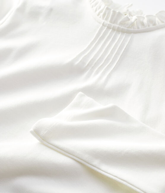 Langärmeliges Kinder-T-Shirt aus Baumwolle für Mädchen weiss MARSHMALLOW