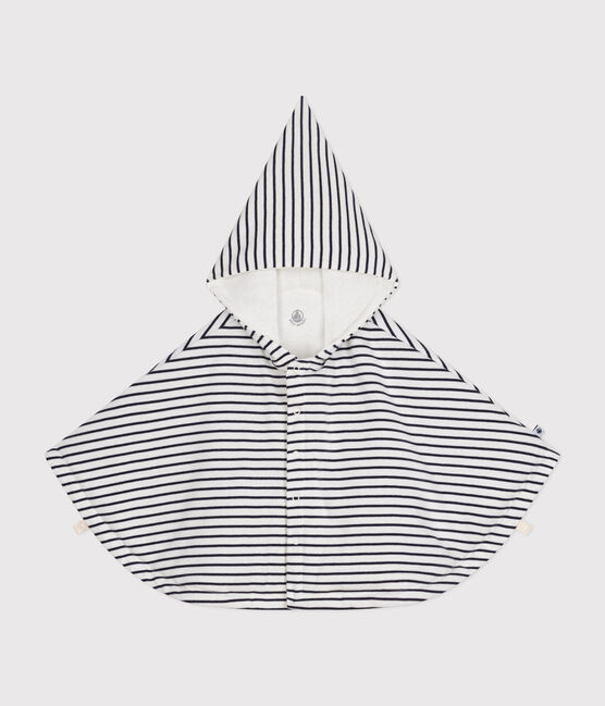 Gestreiftes Baby-Cape aus Baumwolle weiss MARSHMALLOW/blau SMOKING