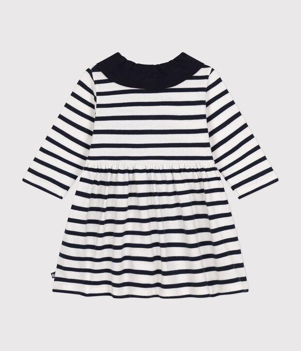 Lang&auml;rmeliges Baby-Kleid aus dickem Jersey weiss/blau