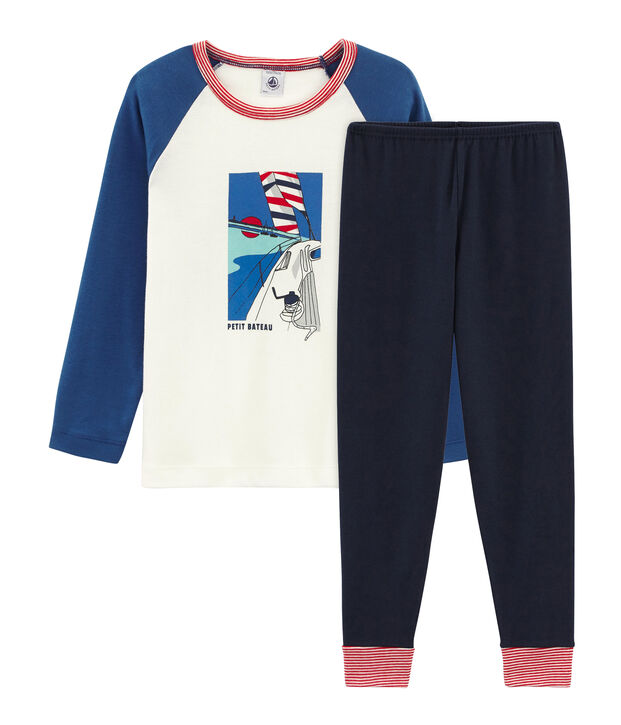 Rippstrick-Pyjama f&uuml;r kleine Jungen blau/vielfarbig