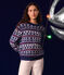 Damen-Pullover aus Woll-und Baumwolljacquard blau MEDIEVAL/weiss MULTICO